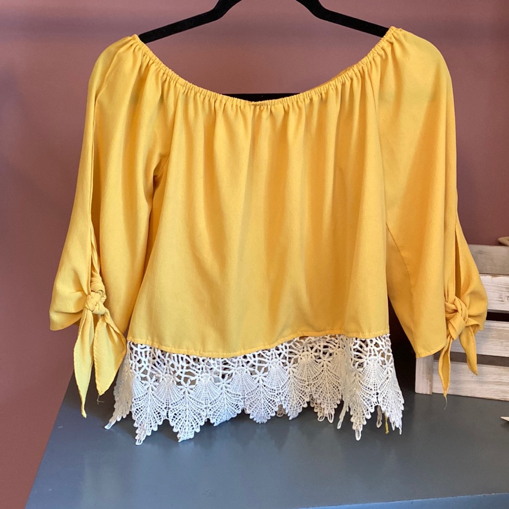 Yellow- off the shoulder shirt